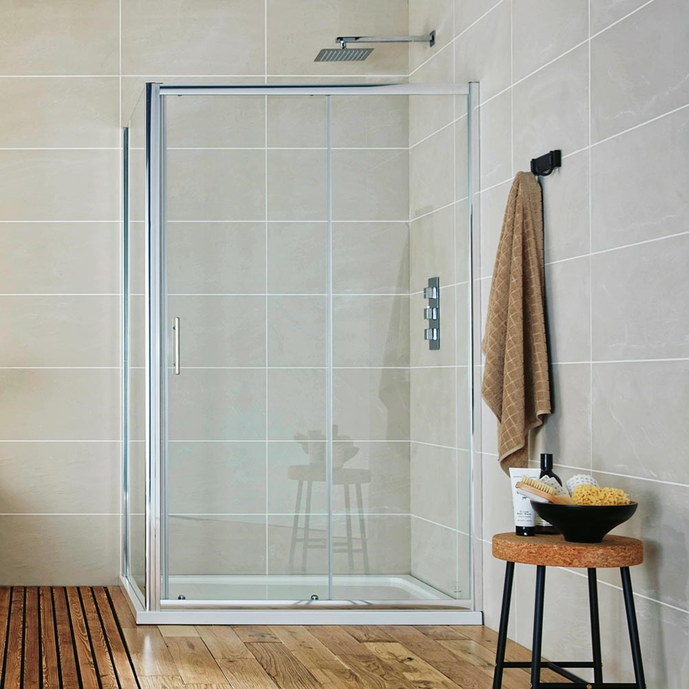 iBathUK 1200 x 800 Quadrant 6mm Thick Sliding Glass Shower Enclosure Reversible Cubicle Door